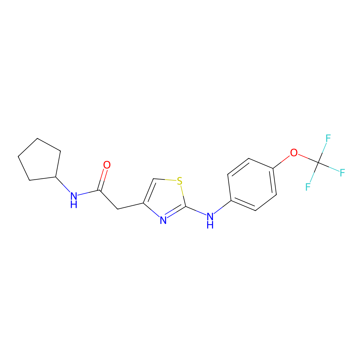 N-cyclopentyl-2-(2-{[4-(trifluoromethoxy)phenyl]amino}-1,3-thiazol-4-yl)acetamide molecular structure, CAS 1040651-25-9