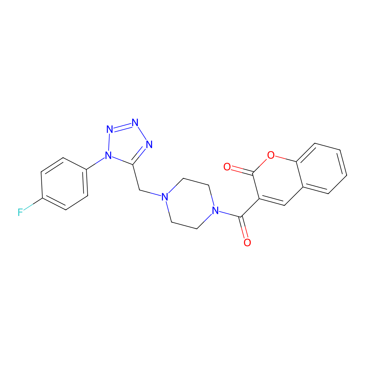 3-(4-((1-(4-fluorophenyl)-1H-tetrazol-5-yl)methyl)piperazine-1-carbonyl)-2H-chromen-2-one molecular structure, CAS 1040651-26-0