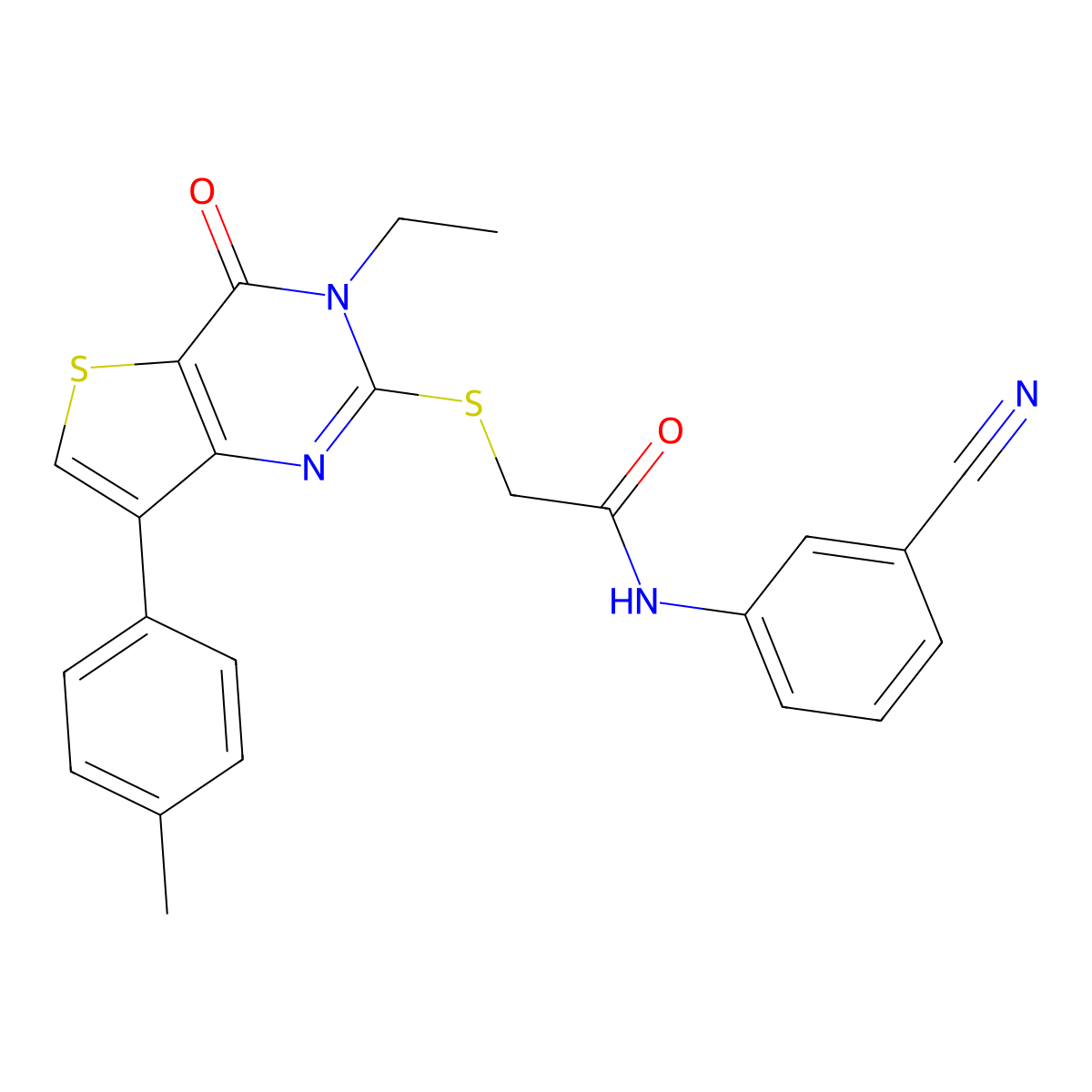 N-(3-cyanophenyl)-2-{[3-ethyl-7-(4-methylphenyl)-4-oxo-3H,4H-thieno[3,2-d]pyrimidin-2-yl]sulfanyl}acetamide molecular structure, CAS 1040651-30-6