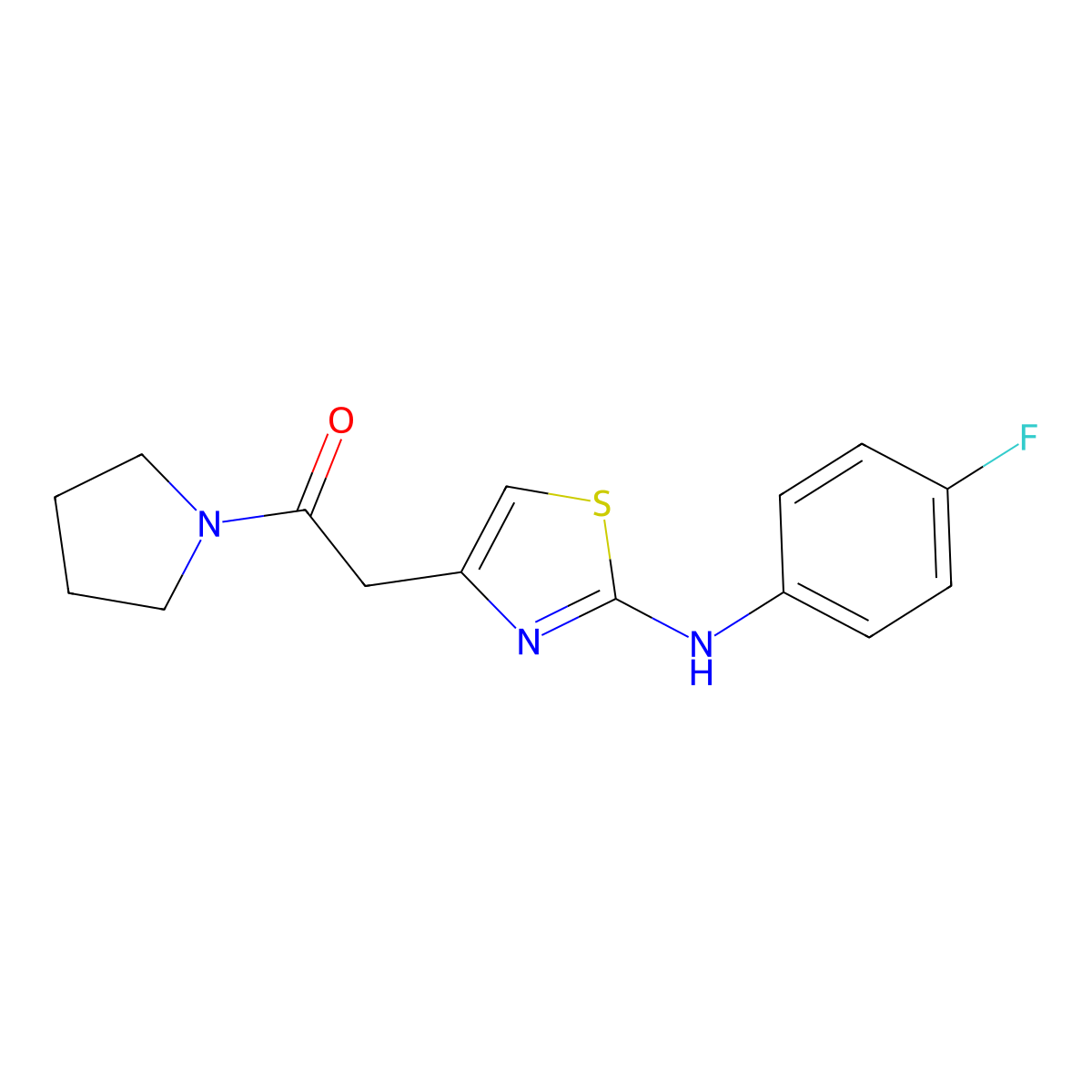 2-{2-[(4-Fluorophenyl)amino]-1,3-thiazol-4-yl}-1-(pyrrolidin-1-yl)ethan-1-one molecular structure, CAS 1040651-32-8