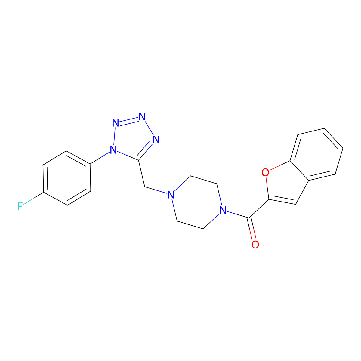 benzofuran-2-yl(4-((1-(4-fluorophenyl)-1H-tetrazol-5-yl)methyl)piperazin-1-yl)methanone molecular structure, CAS 1040651-33-9