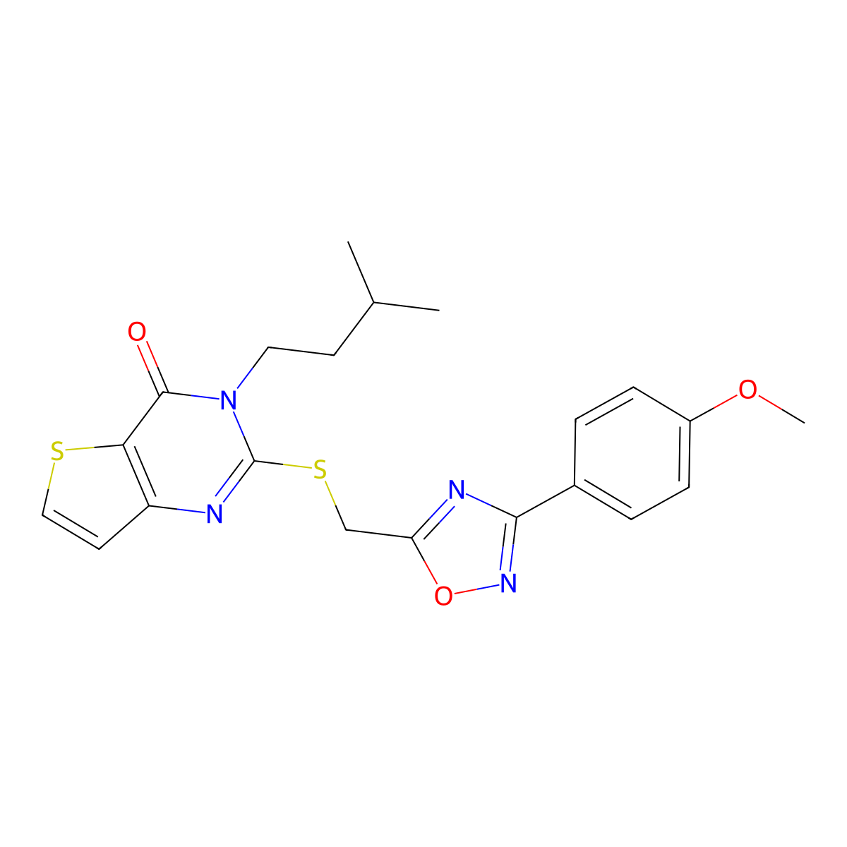 2-({[3-(4-methoxyphenyl)-1,2,4-oxadiazol-5-yl]methyl}sulfanyl)-3-(3-methylbutyl)-3H,4H-thieno[3,2-d]pyrimidin-4-one molecular structure, CAS 1040651-34-0