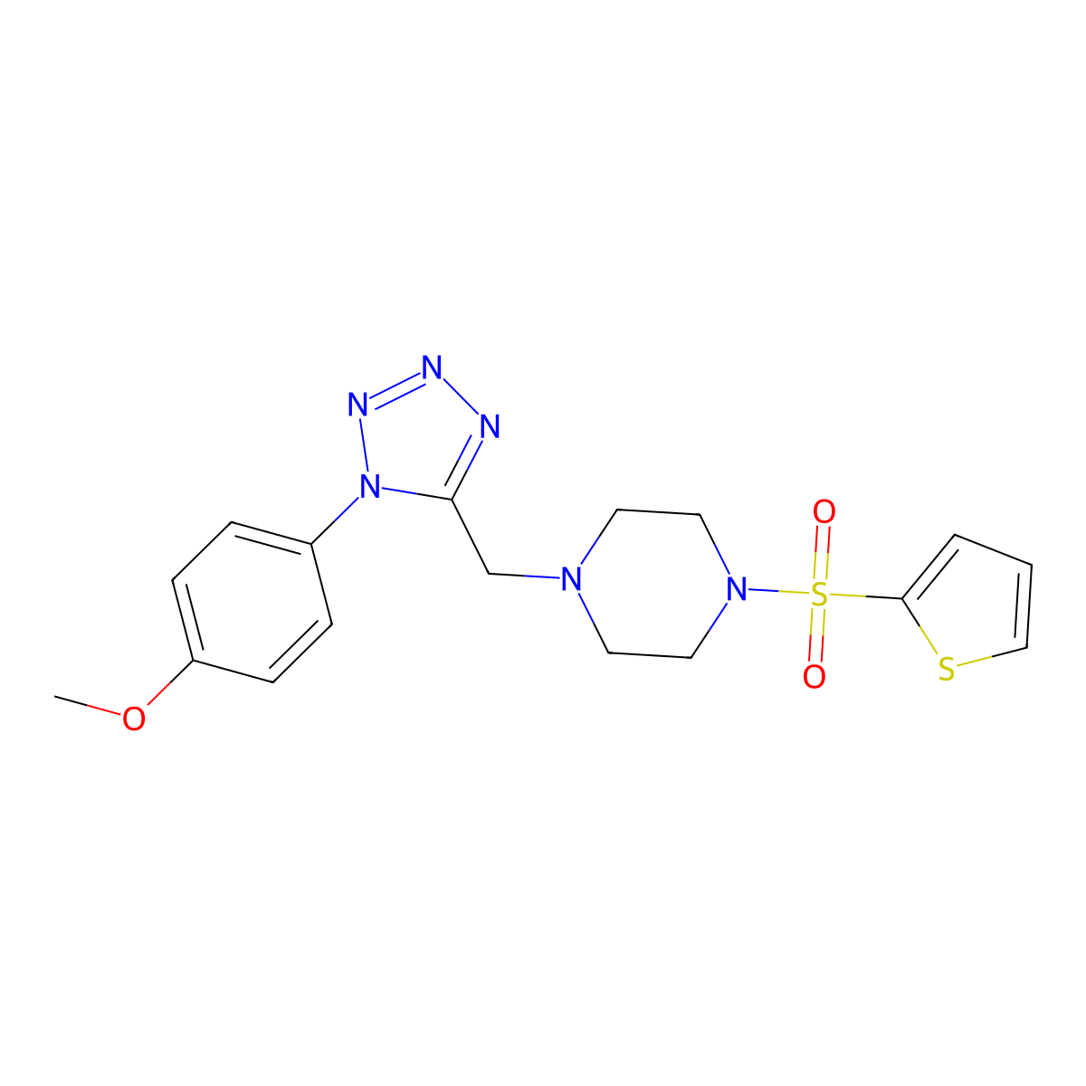 1-((1-(4-methoxyphenyl)-1H-tetrazol-5-yl)methyl)-4-(thiophen-2-ylsulfonyl)piperazine molecular structure, CAS 1040651-35-1