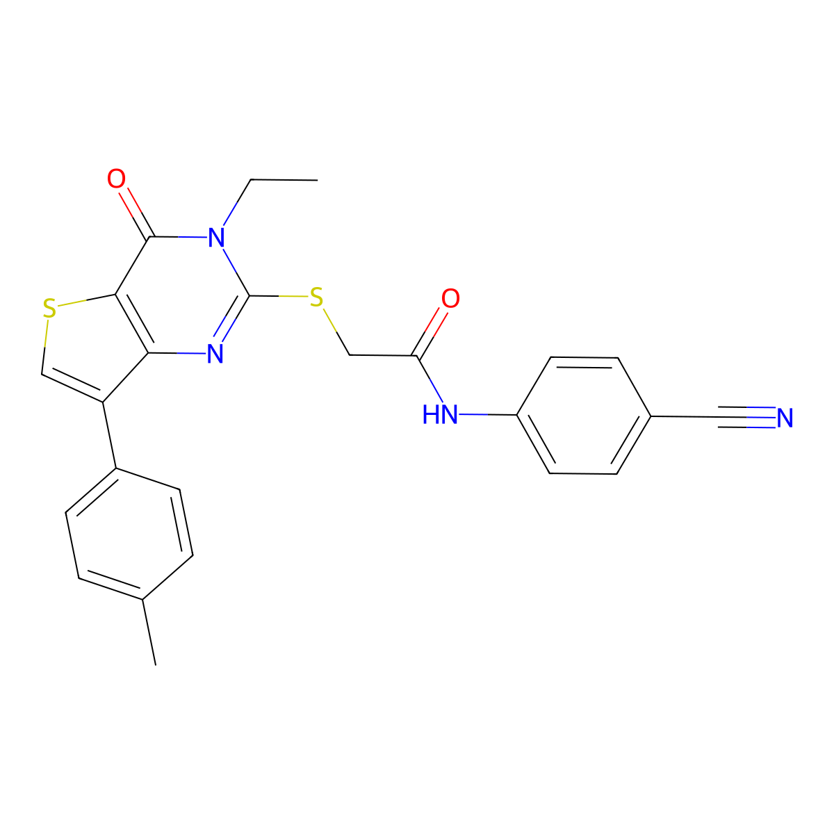 N-(4-cyanophenyl)-2-{[3-ethyl-7-(4-methylphenyl)-4-oxo-3H,4H-thieno[3,2-d]pyrimidin-2-yl]sulfanyl}acetamide molecular structure, CAS 1040651-37-3