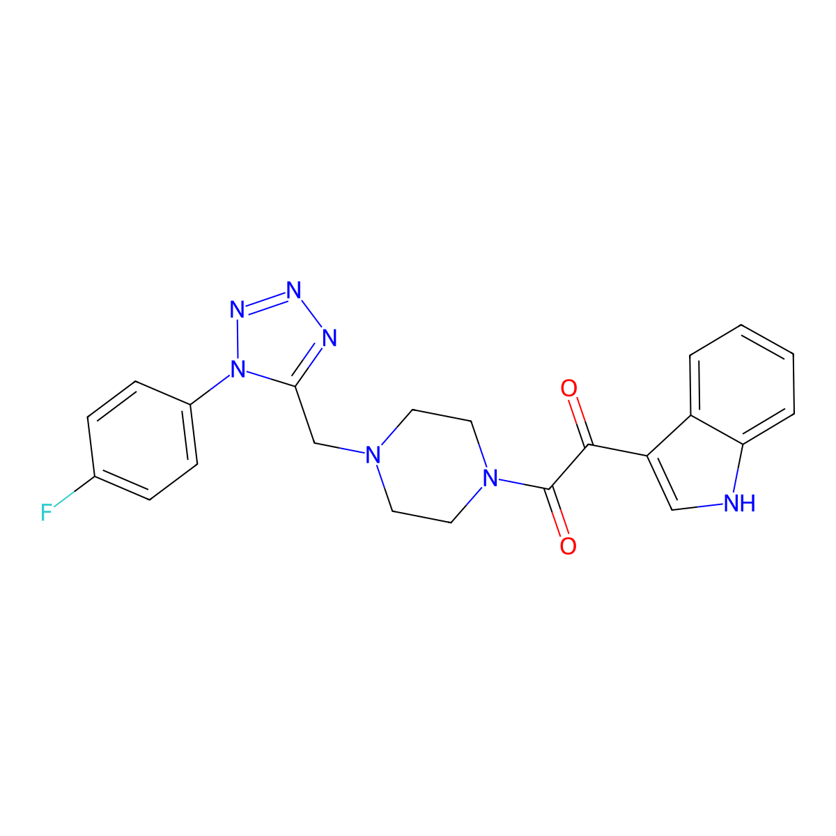 1-(4-((1-(4-fluorophenyl)-1H-tetrazol-5-yl)methyl)piperazin-1-yl)-2-(1H-indol-3-yl)ethane-1,2-dione molecular structure, CAS 1040651-40-8