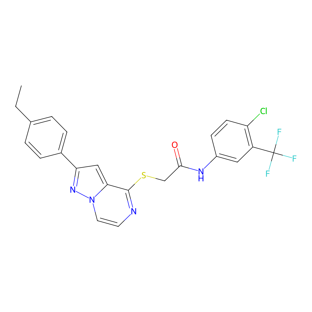 N-[4-chloro-3-(trifluoromethyl)phenyl]-2-{[2-(4-ethylphenyl)pyrazolo[1,5-a]pyrazin-4-yl]sulfanyl}acetamide molecular structure, CAS 1040651-45-3