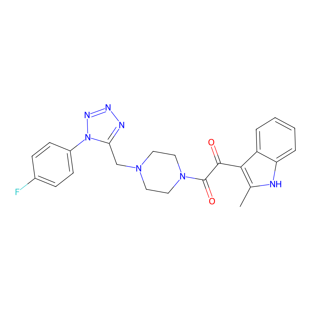 1-(4-((1-(4-fluorophenyl)-1H-tetrazol-5-yl)methyl)piperazin-1-yl)-2-(2-methyl-1H-indol-3-yl)ethane-1,2-dione molecular structure, CAS 1040651-47-5