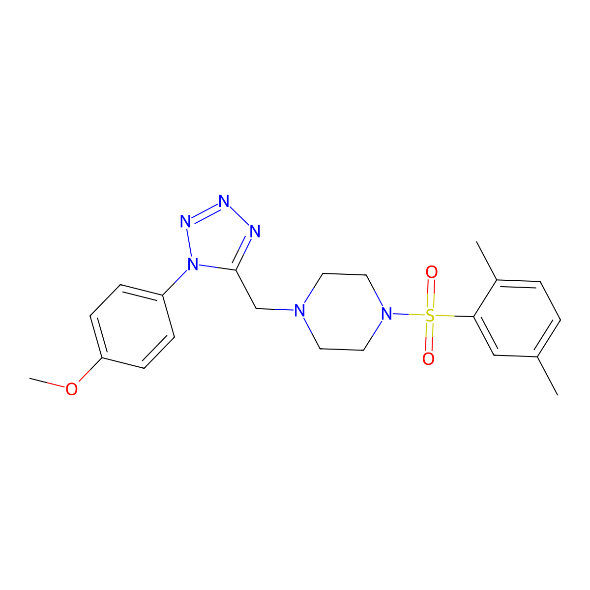 1-((2,5-dimethylphenyl)sulfonyl)-4-((1-(4-methoxyphenyl)-1H-tetrazol-5-yl)methyl)piperazine molecular structure, CAS 1040651-50-0