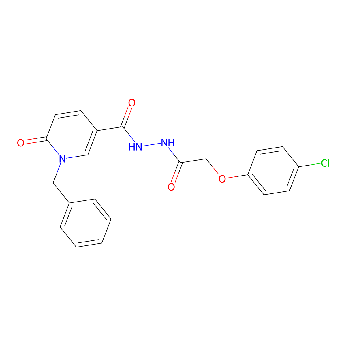 N'-(1-benzyl-6-oxo-1,6-dihydropyridine-3-carbonyl)-2-(4-chlorophenoxy)acetohydrazide molecular structure, CAS 1040651-51-1