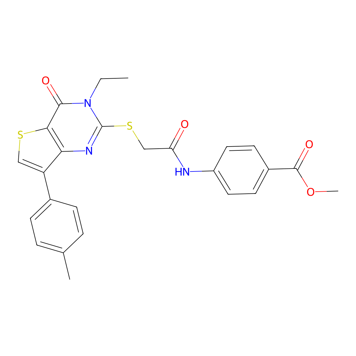 Methyl 4-[({[3-ethyl-7-(4-methylphenyl)-4-oxo-3,4-dihydrothieno[3,2-d]pyrimidin-2-yl]thio}acetyl)amino]benzoate molecular structure, CAS 1040651-52-2