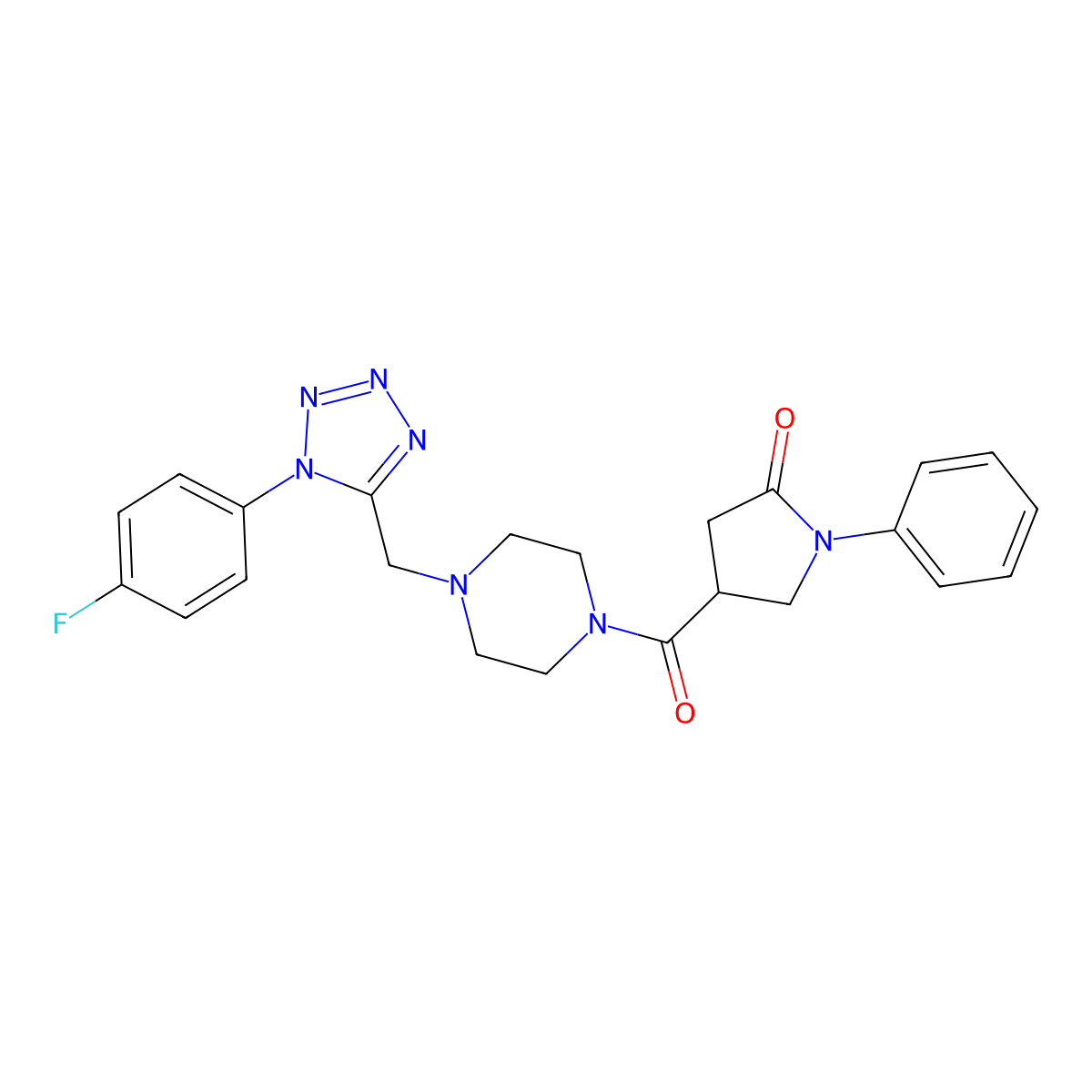 4-(4-{[1-(4-fluorophenyl)-1H-1,2,3,4-tetrazol-5-yl]methyl}piperazine-1-carbonyl)-1-phenylpyrrolidin-2-one molecular structure, CAS 1040651-55-5