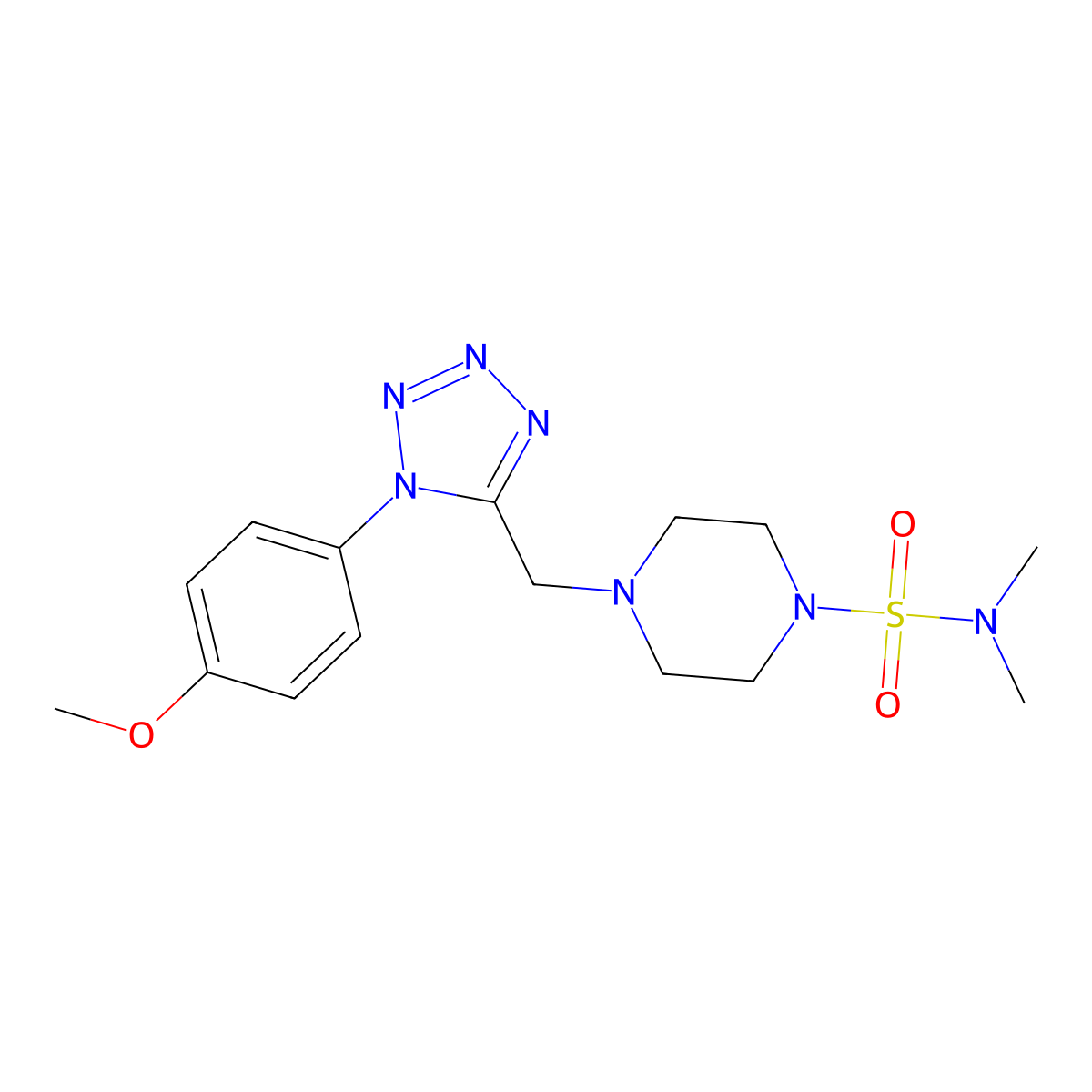 4-((1-(4-methoxyphenyl)-1H-tetrazol-5-yl)methyl)-N,N-dimethylpiperazine-1-sulfonamide molecular structure, CAS 1040651-58-8