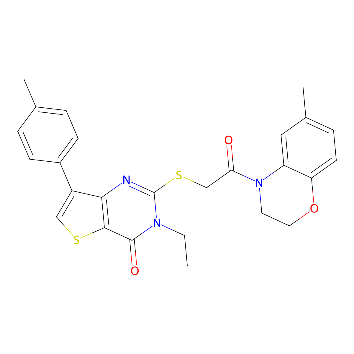 3-ethyl-2-{[2-(6-methyl-3,4-dihydro-2H-1,4-benzoxazin-4-yl)-2-oxoethyl]sulfanyl}-7-(4-methylphenyl)-3H,4H-thieno[3,2-d]pyrimidin-4-one molecular structure, CAS 1040651-60-2