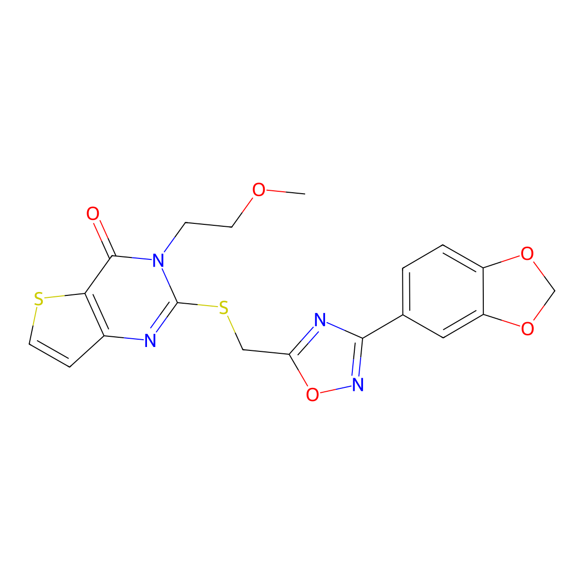 2-({[3-(2H-1,3-benzodioxol-5-yl)-1,2,4-oxadiazol-5-yl]methyl}sulfanyl)-3-(2-methoxyethyl)-3H,4H-thieno[3,2-d]pyrimidin-4-one molecular structure, CAS 1040651-64-6