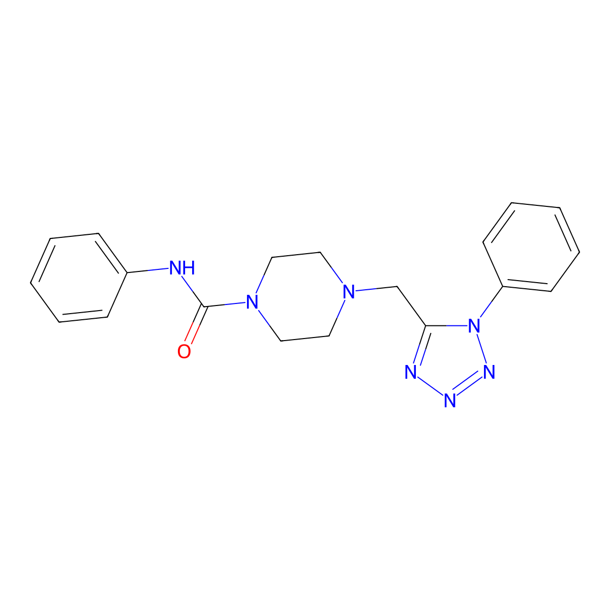 N-phenyl-4-((1-phenyl-1H-tetrazol-5-yl)methyl)piperazine-1-carboxamide molecular structure, CAS 1040651-65-7