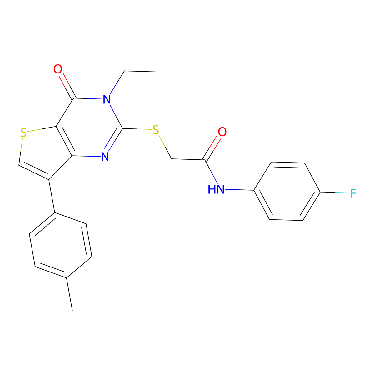 2-{[3-ethyl-7-(4-methylphenyl)-4-oxo-3,4-dihydrothieno[3,2-d]pyrimidin-2-yl]sulfanyl}-N-(4-fluorophenyl)acetamide molecular structure, CAS 1040651-67-9