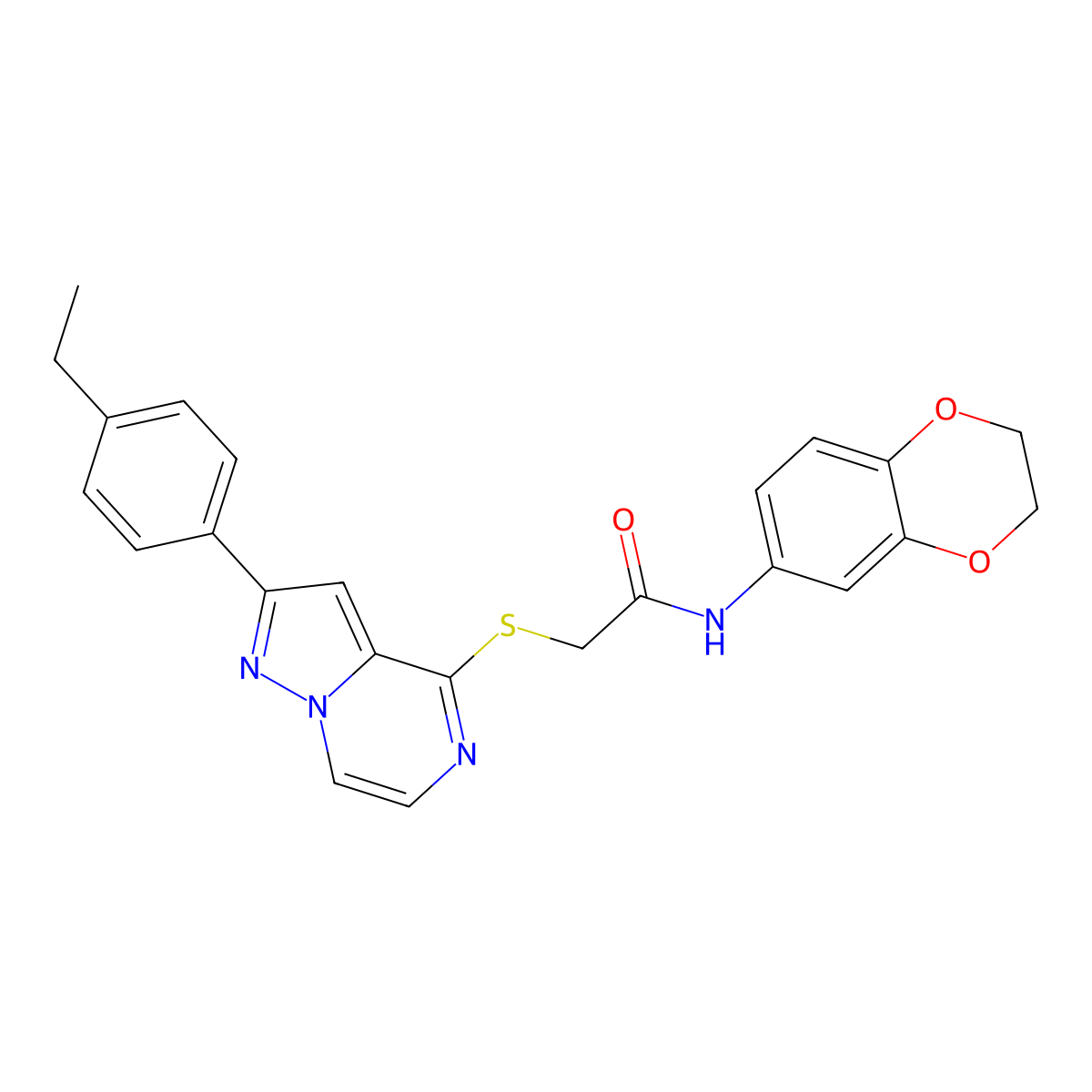 N-(2,3-dihydro-1,4-benzodioxin-6-yl)-2-{[2-(4-ethylphenyl)pyrazolo[1,5-a]pyrazin-4-yl]sulfanyl}acetamide molecular structure, CAS 1040651-68-0