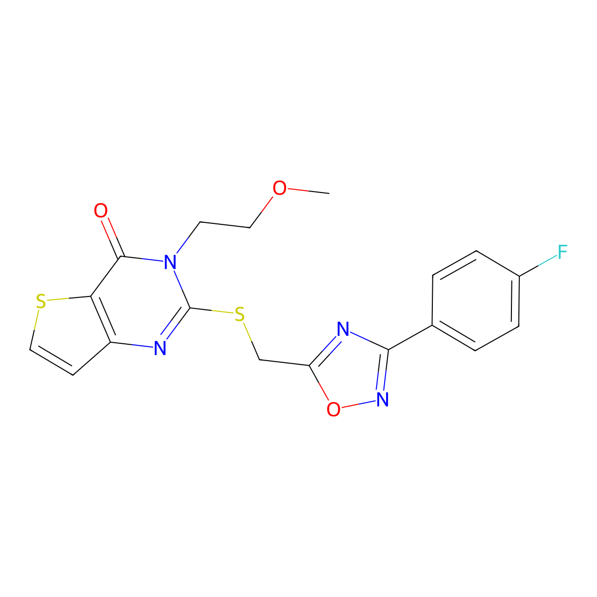 2-({[3-(4-fluorophenyl)-1,2,4-oxadiazol-5-yl]methyl}sulfanyl)-3-(2-methoxyethyl)-3H,4H-thieno[3,2-d]pyrimidin-4-one molecular structure, CAS 1040651-71-5