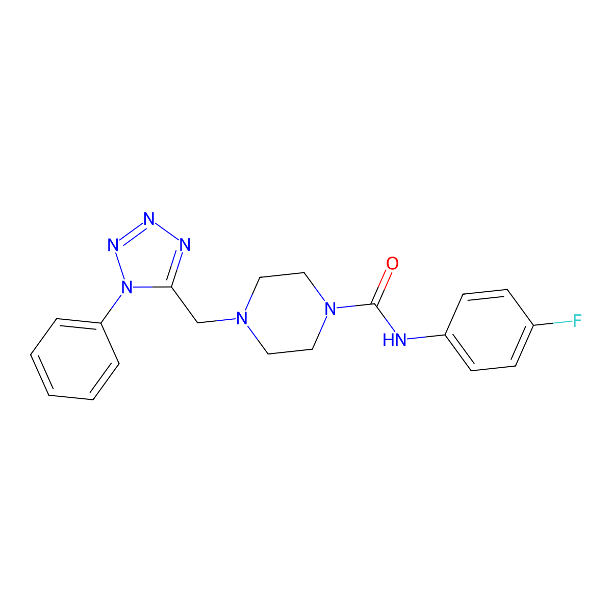 N-(4-fluorophenyl)-4-((1-phenyl-1H-tetrazol-5-yl)methyl)piperazine-1-carboxamide molecular structure, CAS 1040651-72-6