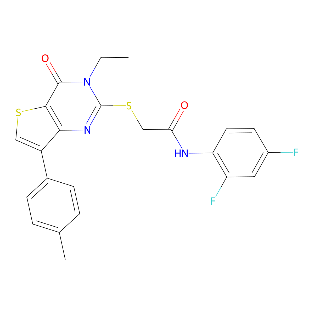 N-(2,4-difluorophenyl)-2-{[3-ethyl-7-(4-methylphenyl)-4-oxo-3,4-dihydrothieno[3,2-d]pyrimidin-2-yl]sulfanyl}acetamide molecular structure, CAS 1040651-74-8