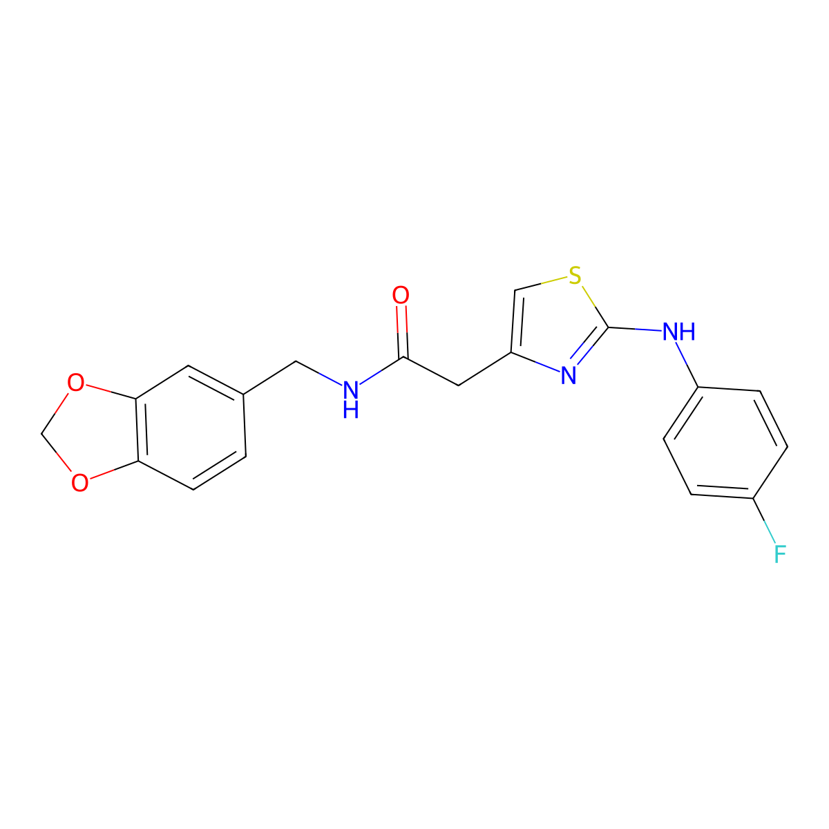 N-[(2H-1,3-benzodioxol-5-yl)methyl]-2-{2-[(4-fluorophenyl)amino]-1,3-thiazol-4-yl}acetamide molecular structure, CAS 1040651-76-0