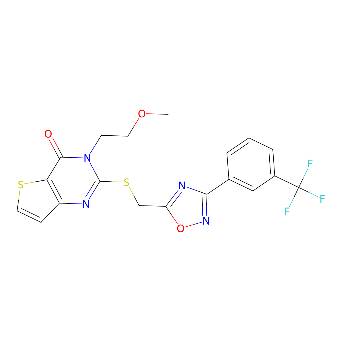 3-(2-methoxyethyl)-2-[({3-[3-(trifluoromethyl)phenyl]-1,2,4-oxadiazol-5-yl}methyl)sulfanyl]-3H,4H-thieno[3,2-d]pyrimidin-4-one molecular structure, CAS 1040651-78-2