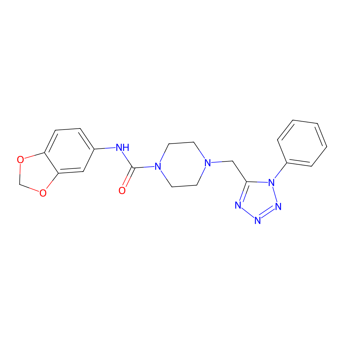N-(benzo[d][1,3]dioxol-5-yl)-4-((1-phenyl-1H-tetrazol-5-yl)methyl)piperazine-1-carboxamide molecular structure, CAS 1040651-79-3