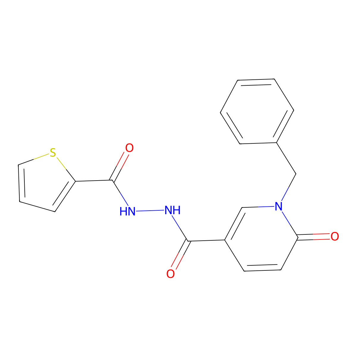 1-benzyl-6-oxo-N'-(thiophene-2-carbonyl)-1,6-dihydropyridine-3-carbohydrazide molecular structure, CAS 1040651-80-6