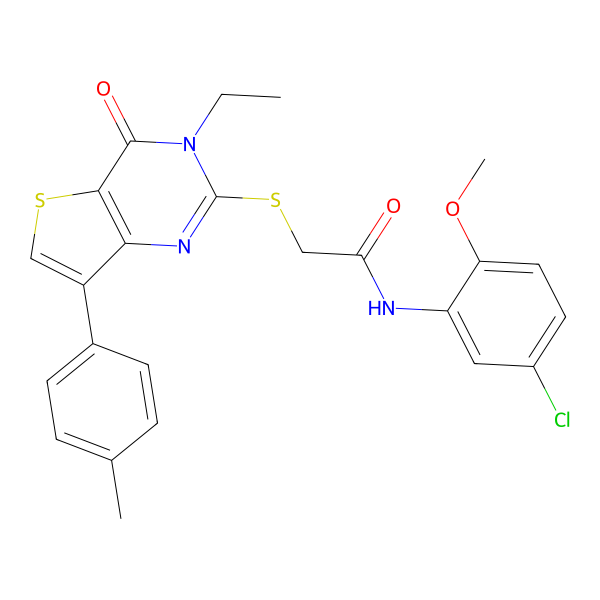 N-(5-chloro-2-methoxyphenyl)-2-{[3-ethyl-7-(4-methylphenyl)-4-oxo-3,4-dihydrothieno[3,2-d]pyrimidin-2-yl]thio}acetamide molecular structure, CAS 1040651-81-7