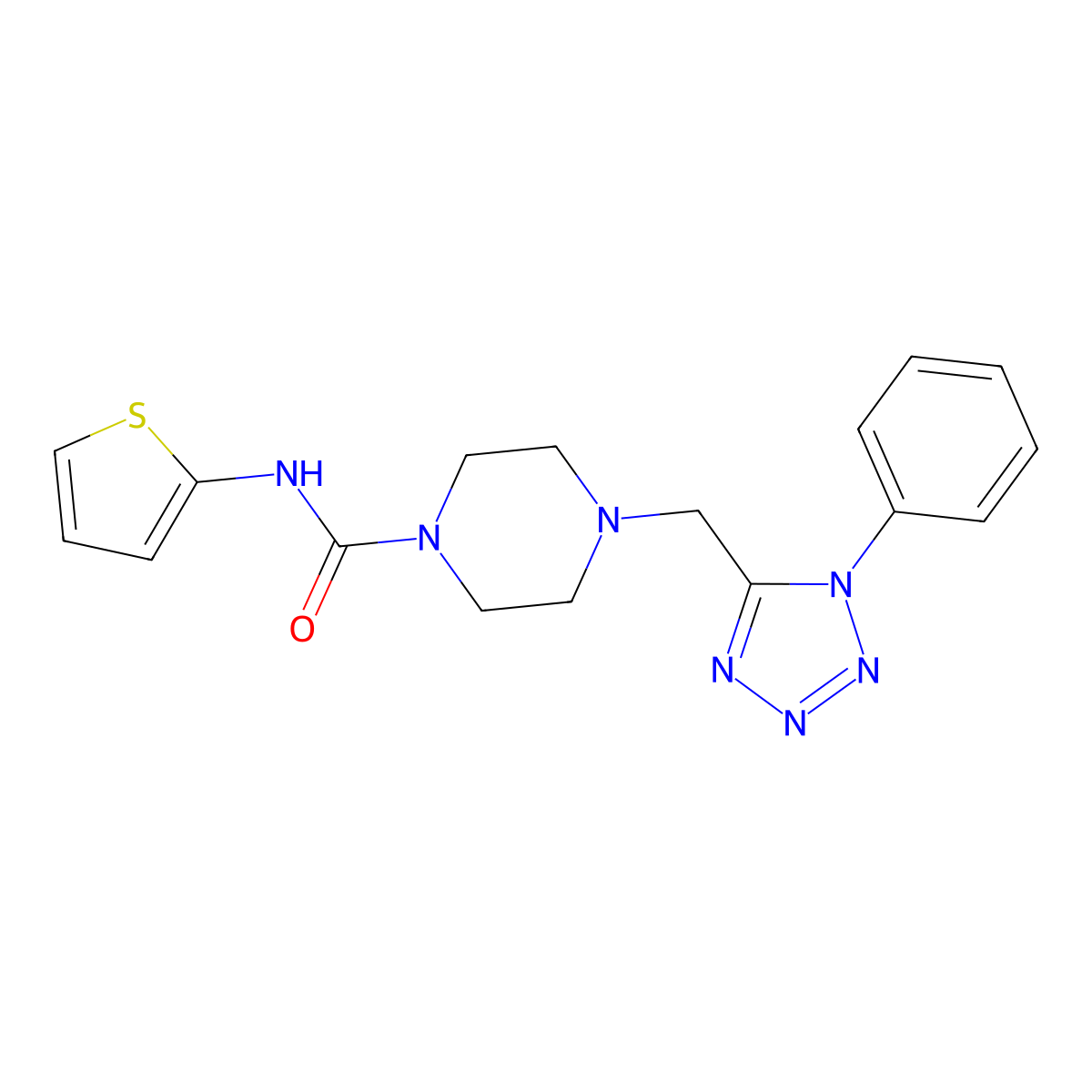 4-((1-phenyl-1H-tetrazol-5-yl)methyl)-N-(thiophen-2-yl)piperazine-1-carboxamide molecular structure, CAS 1040651-86-2