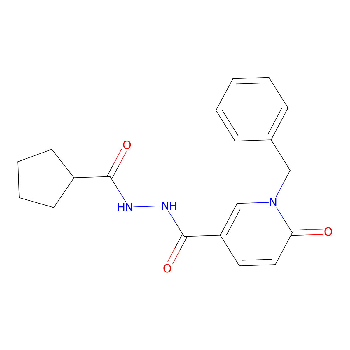 1-benzyl-N'-cyclopentanecarbonyl-6-oxo-1,6-dihydropyridine-3-carbohydrazide molecular structure, CAS 1040652-01-4