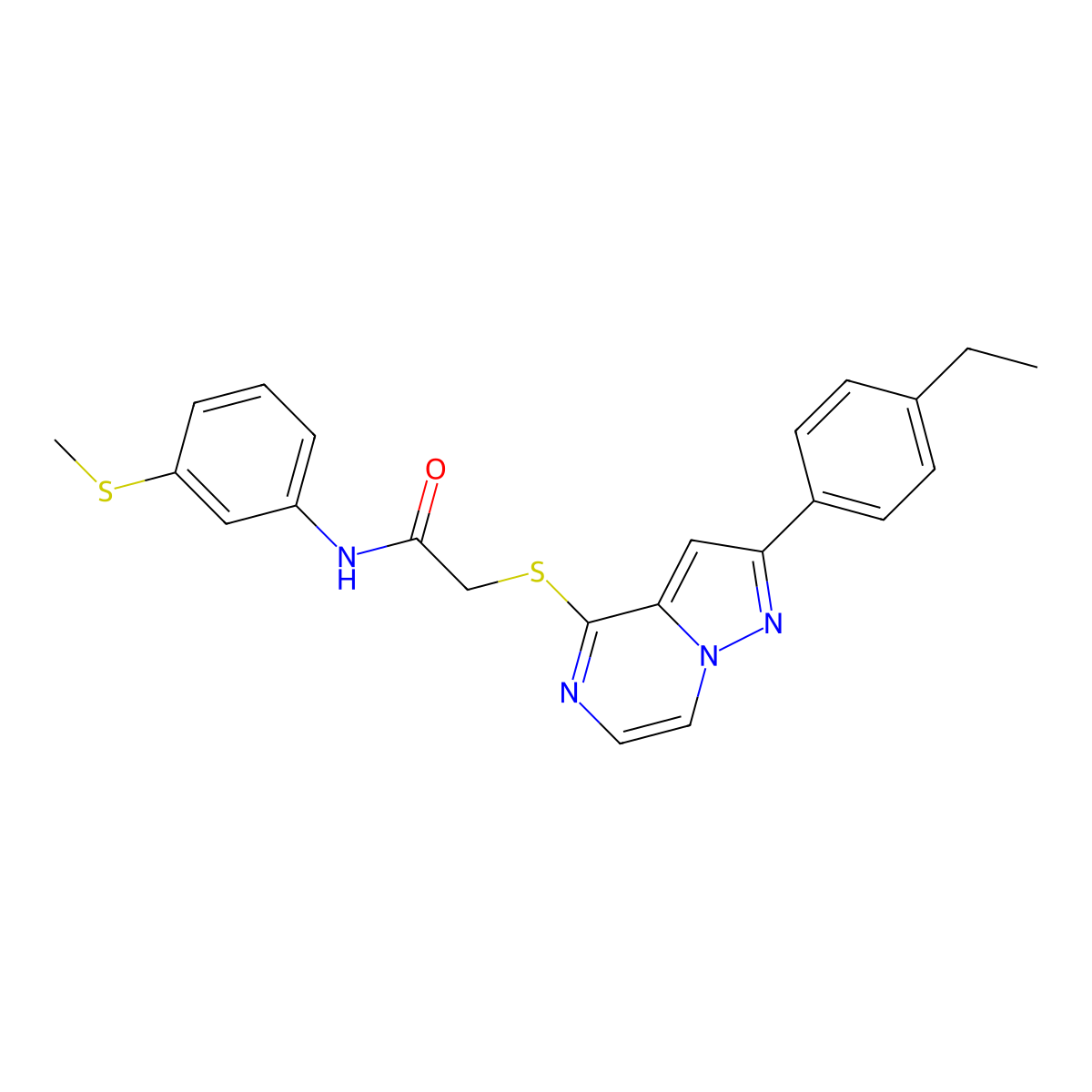 2-{[2-(4-ethylphenyl)pyrazolo[1,5-a]pyrazin-4-yl]sulfanyl}-N-[3-(methylsulfanyl)phenyl]acetamide molecular structure, CAS 1040652-03-6