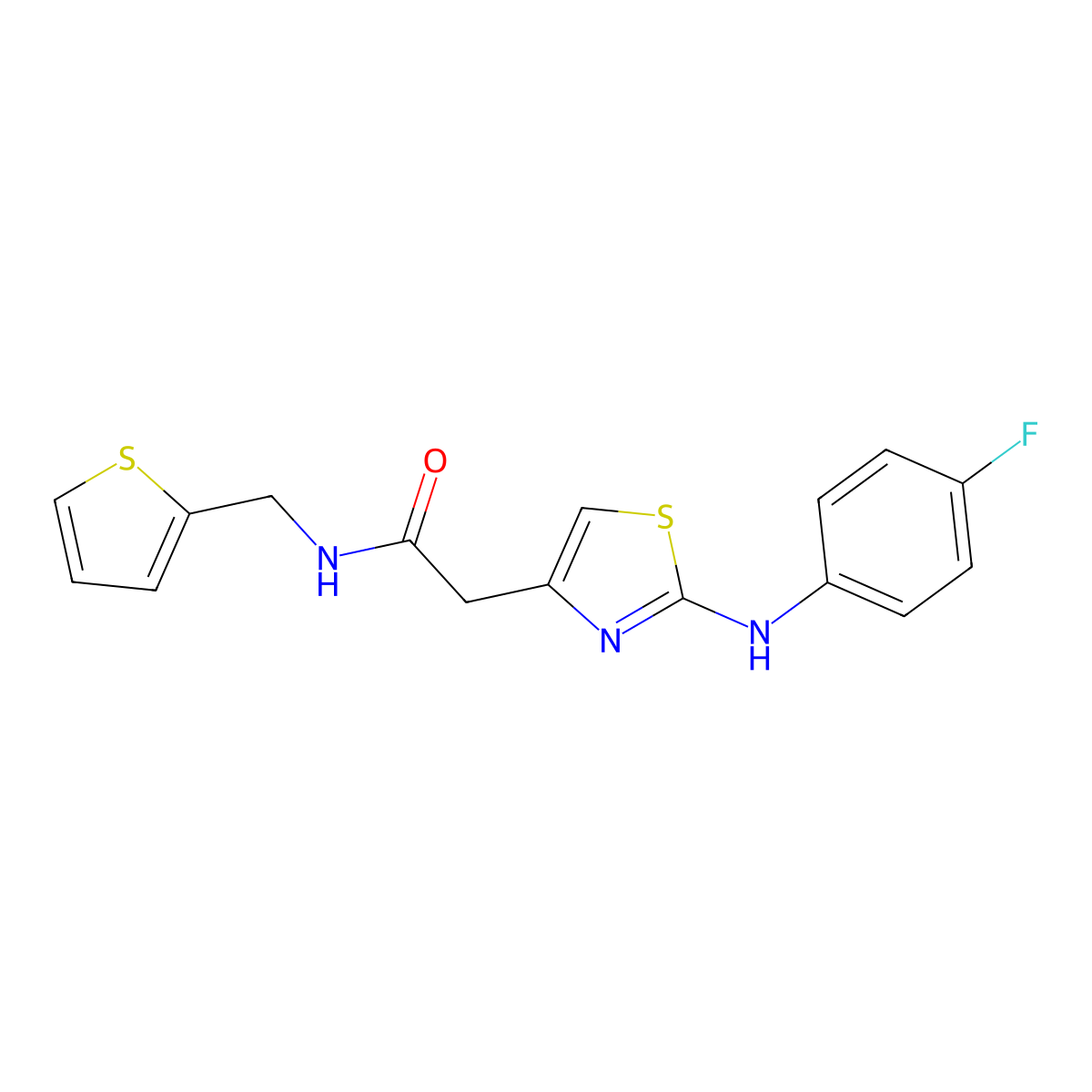 2-{2-[(4-fluorophenyl)amino]-1,3-thiazol-4-yl}-N-[(thiophen-2-yl)methyl]acetamide molecular structure, CAS 1040652-04-7