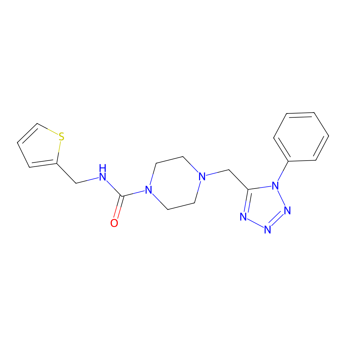 4-((1-phenyl-1H-tetrazol-5-yl)methyl)-N-(thiophen-2-ylmethyl)piperazine-1-carboxamide molecular structure, CAS 1040652-08-1