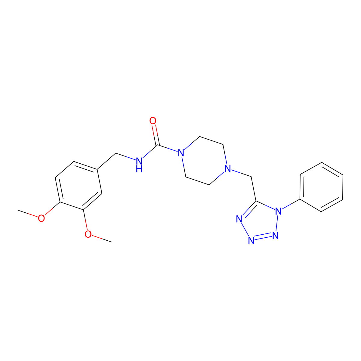N-(3,4-dimethoxybenzyl)-4-((1-phenyl-1H-tetrazol-5-yl)methyl)piperazine-1-carboxamide molecular structure, CAS 1040652-16-1