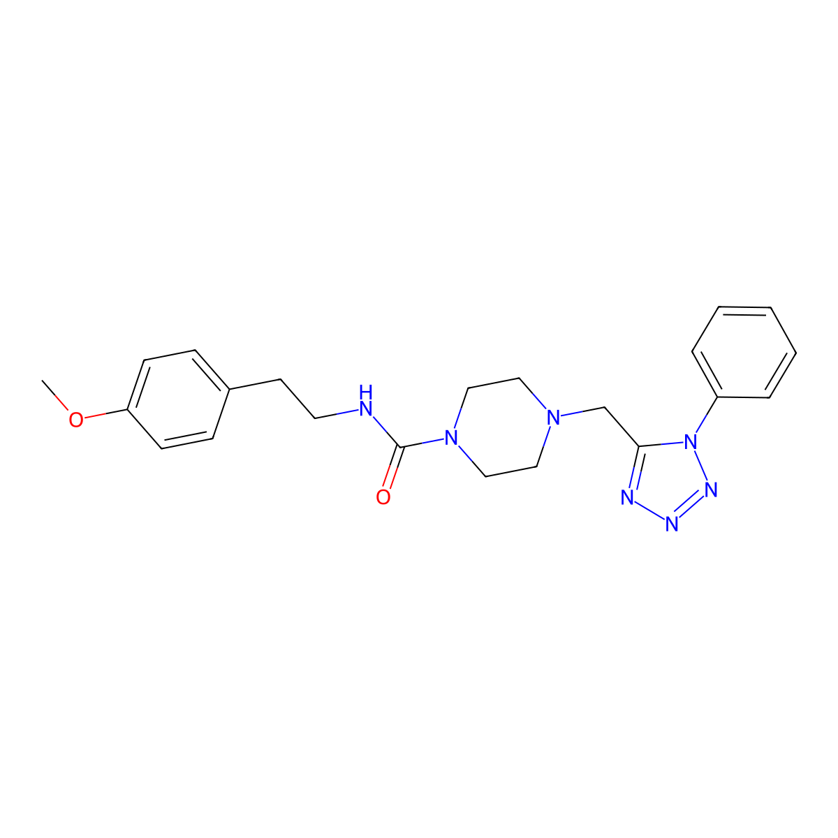 N-(4-methoxyphenethyl)-4-((1-phenyl-1H-tetrazol-5-yl)methyl)piperazine-1-carboxamide molecular structure, CAS 1040652-23-0