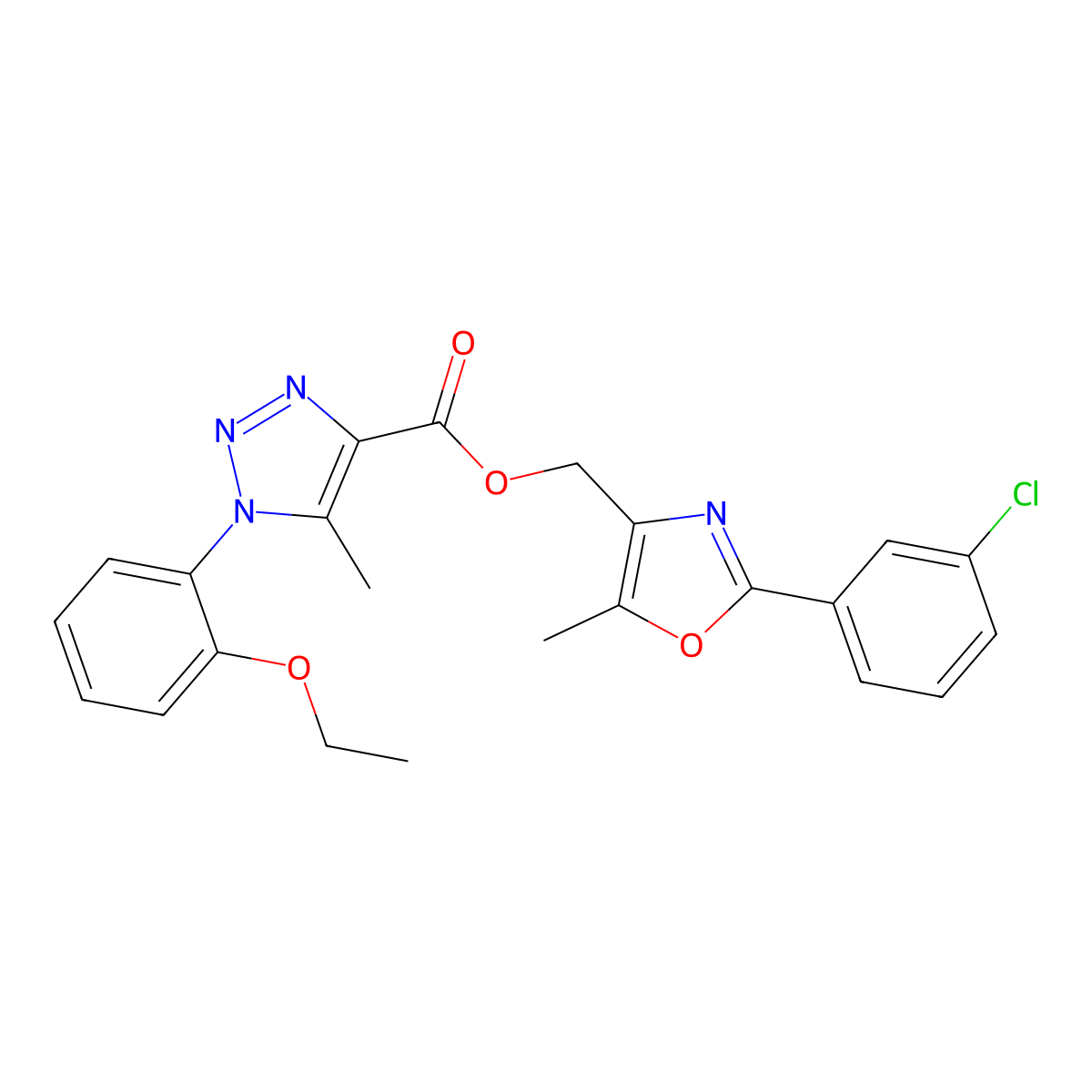 [2-(3-chlorophenyl)-5-methyl-1,3-oxazol-4-yl]methyl 1-(2-ethoxyphenyl)-5-methyl-1H-1,2,3-triazole-4-carboxylate molecular structure, CAS 1040652-24-1