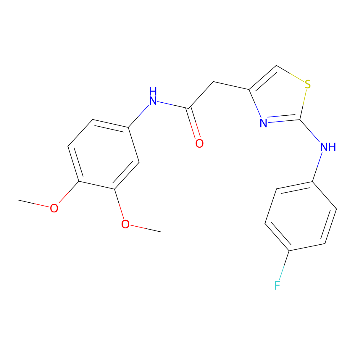N-(3,4-dimethoxyphenyl)-2-{2-[(4-fluorophenyl)amino]-1,3-thiazol-4-yl}acetamide molecular structure, CAS 1040652-27-4