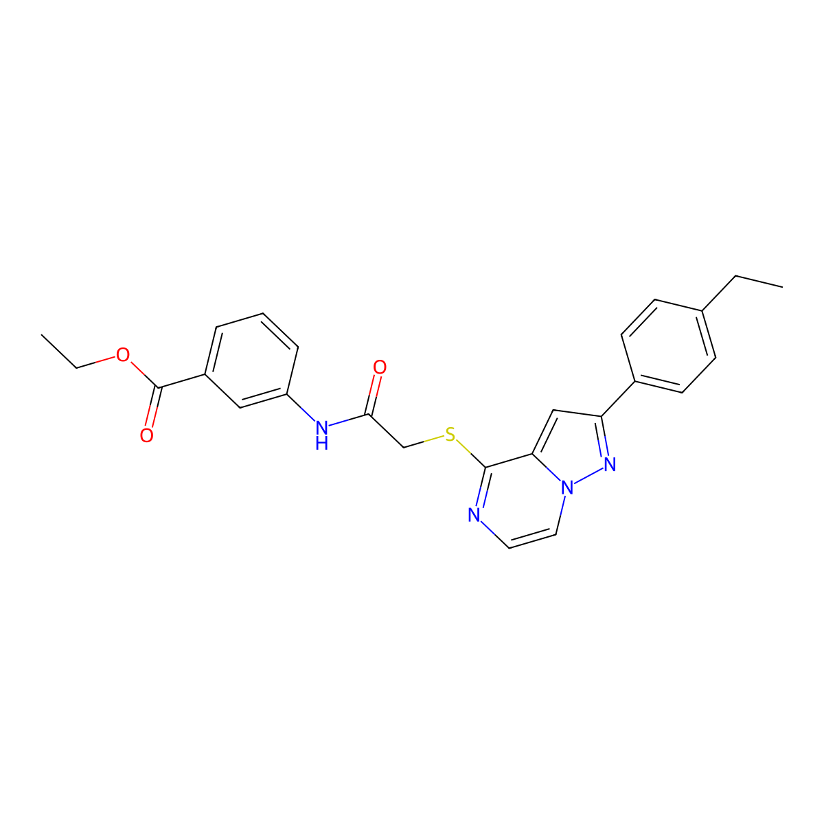 Ethyl 3-(2-{[2-(4-ethylphenyl)pyrazolo[1,5-A]pyrazin-4-YL]sulfanyl}acetamido)benzoate molecular structure, CAS 1040652-32-1