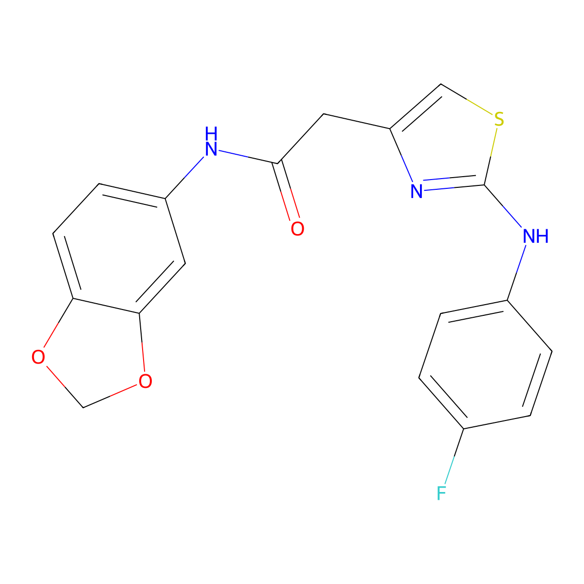 N-(2H-1,3-benzodioxol-5-yl)-2-{2-[(4-fluorophenyl)amino]-1,3-thiazol-4-yl}acetamide molecular structure, CAS 1040652-34-3