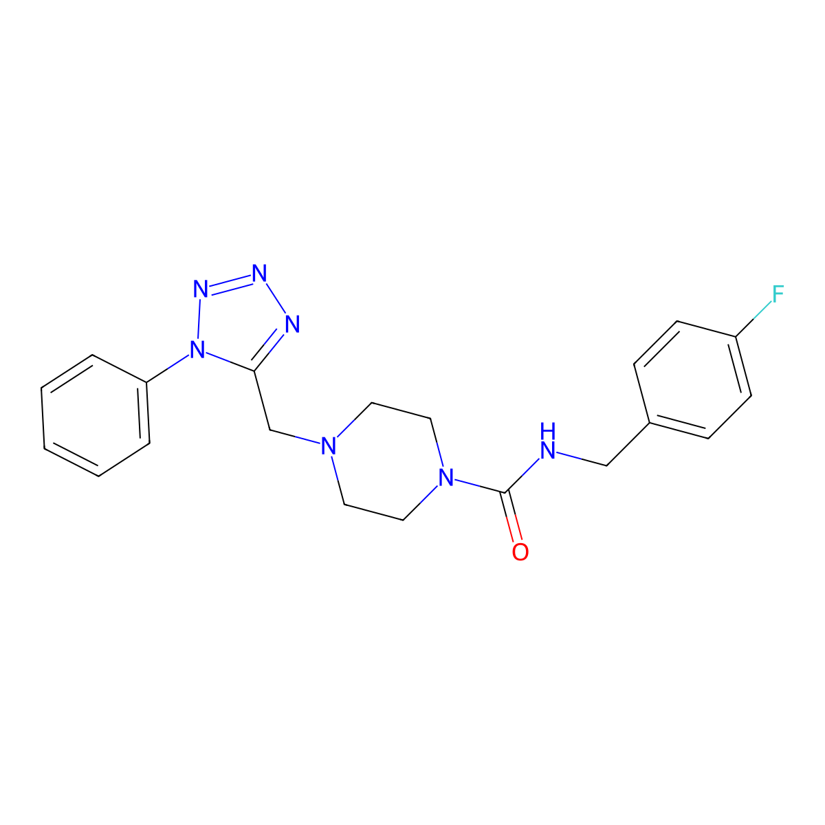 N-(4-fluorobenzyl)-4-((1-phenyl-1H-tetrazol-5-yl)methyl)piperazine-1-carboxamide molecular structure, CAS 1040652-37-6