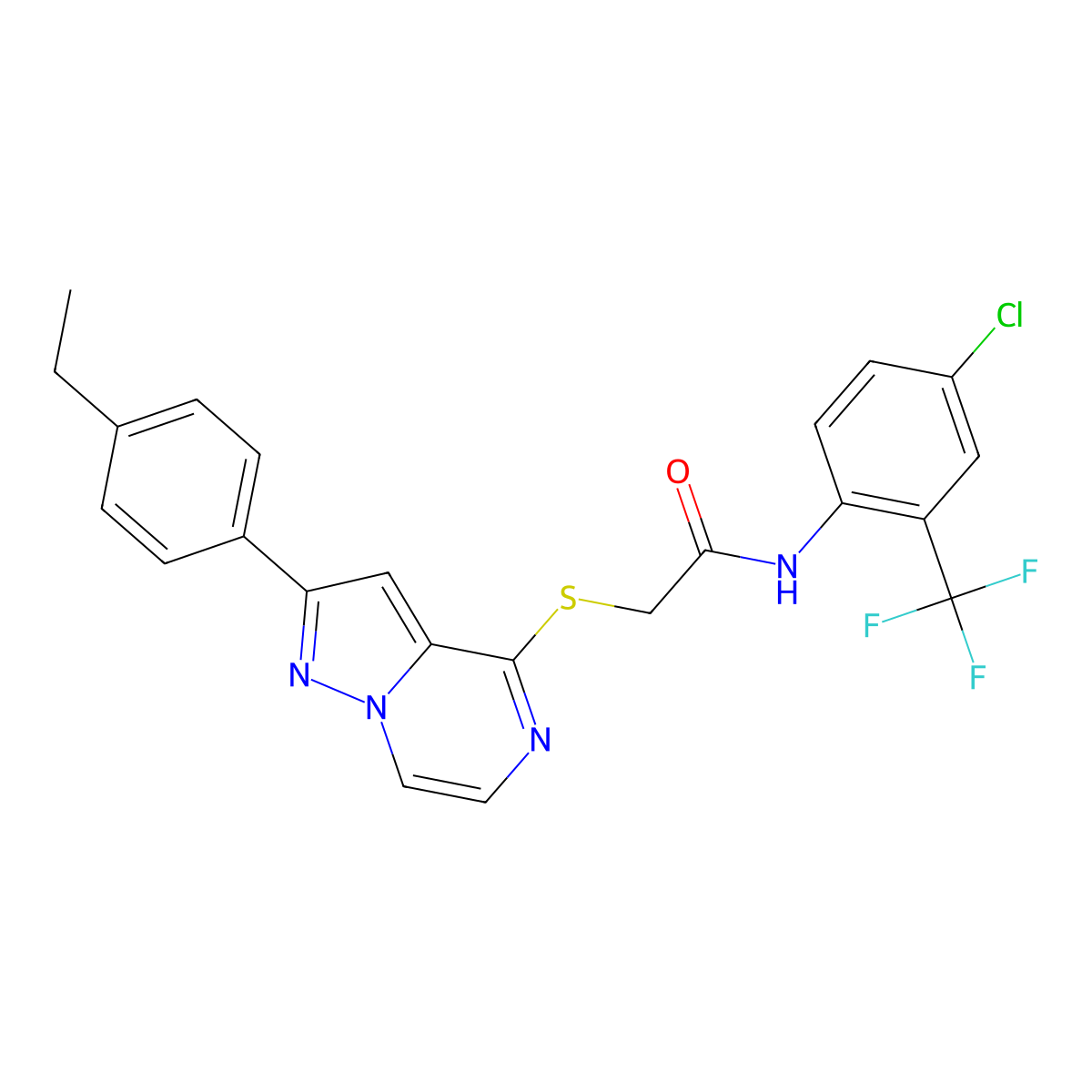 N-[4-chloro-2-(trifluoromethyl)phenyl]-2-{[2-(4-ethylphenyl)pyrazolo[1,5-a]pyrazin-4-yl]sulfanyl}acetamide molecular structure, CAS 1040652-39-8