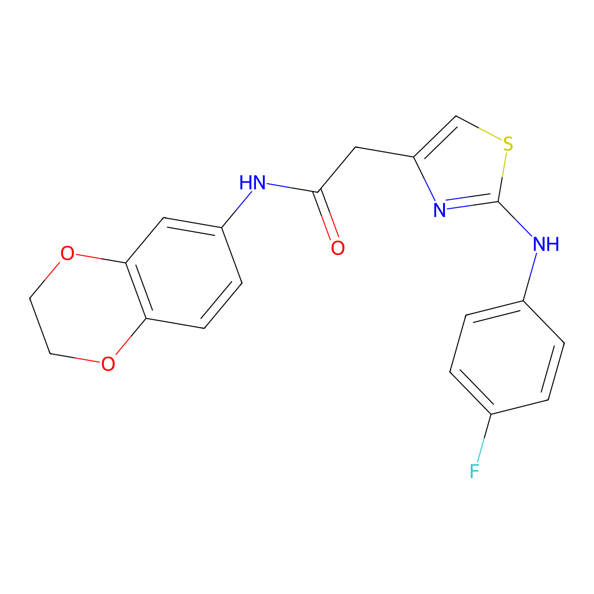 N-(2,3-dihydro-1,4-benzodioxin-6-yl)-2-{2-[(4-fluorophenyl)amino]-1,3-thiazol-4-yl}acetamide molecular structure, CAS 1040652-41-2