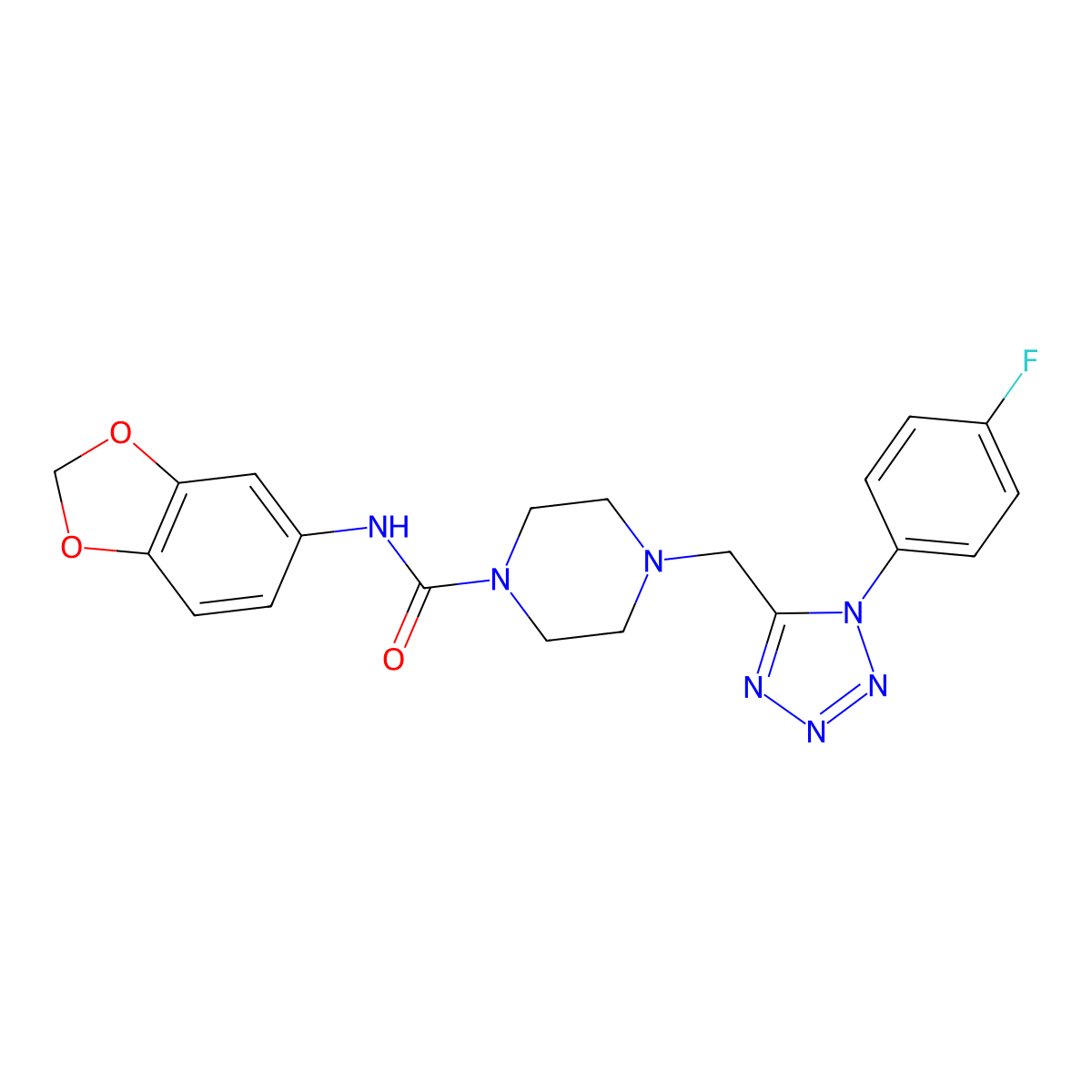 N-(benzo[d][1,3]dioxol-5-yl)-4-((1-(4-fluorophenyl)-1H-tetrazol-5-yl)methyl)piperazine-1-carboxamide molecular structure, CAS 1040652-44-5