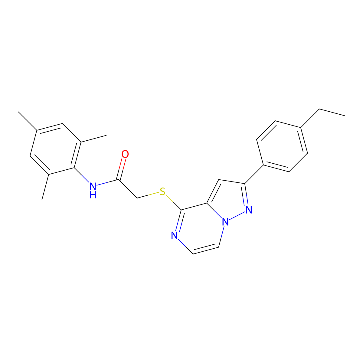 2-{[2-(4-ethylphenyl)pyrazolo[1,5-a]pyrazin-4-yl]sulfanyl}-N-(2,4,6-trimethylphenyl)acetamide molecular structure, CAS 1040652-46-7