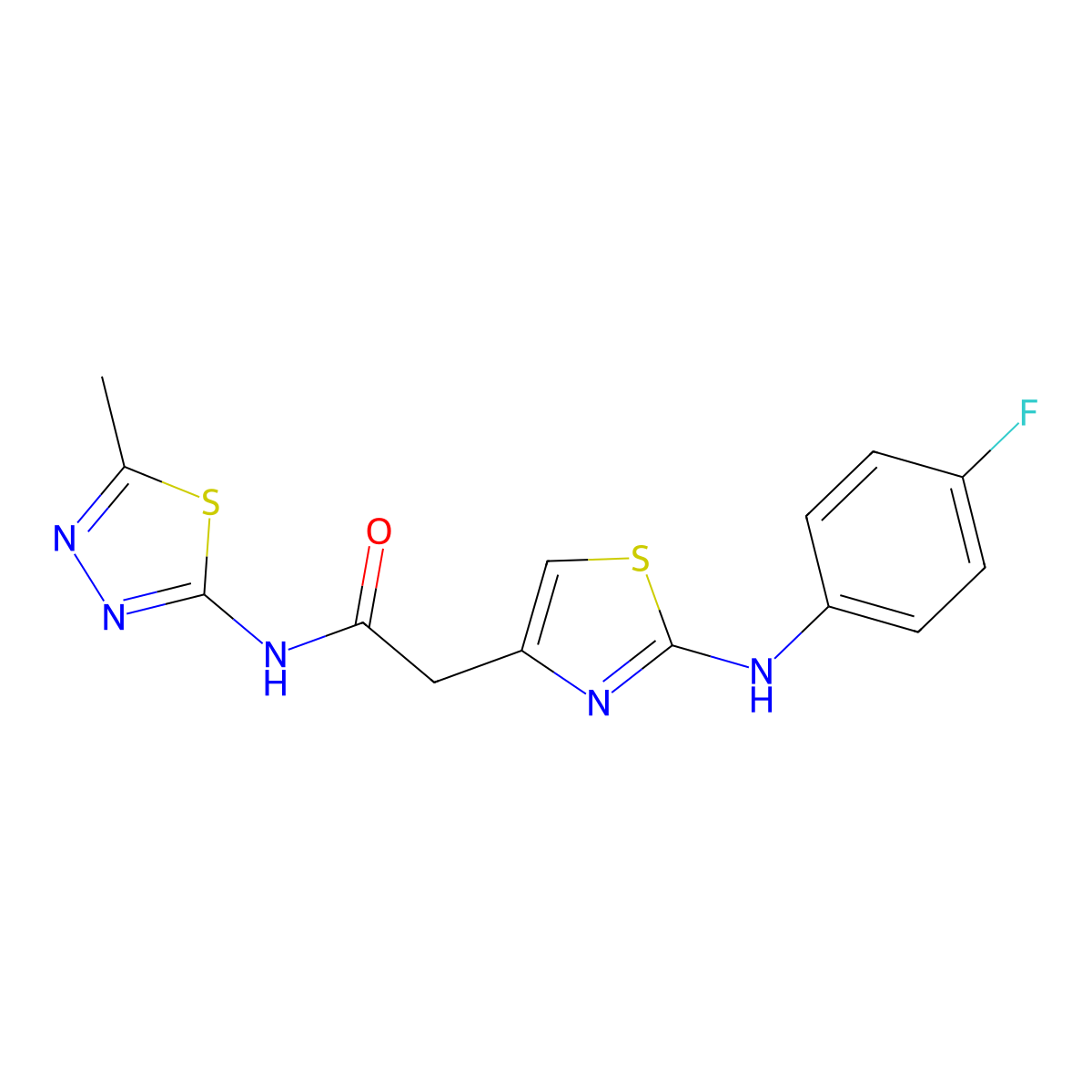 2-{2-[(4-fluorophenyl)amino]-1,3-thiazol-4-yl}-N-(5-methyl-1,3,4-thiadiazol-2-yl)acetamide molecular structure, CAS 1040652-48-9