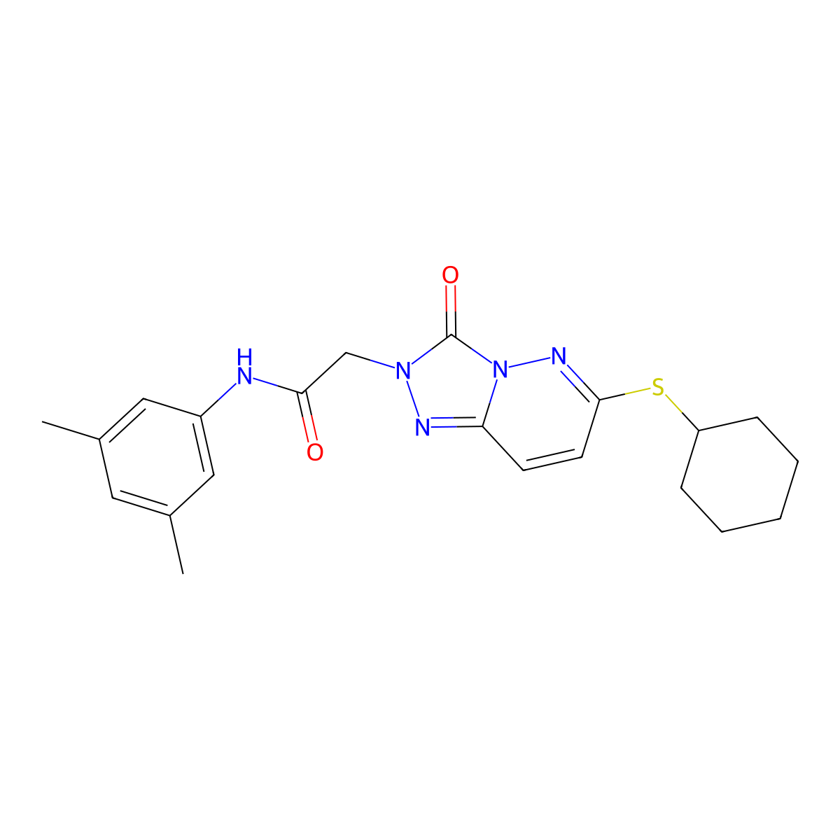 2-[6-(cyclohexylsulfanyl)-3-oxo-2H,3H-[1,2,4]triazolo[4,3-b]pyridazin-2-yl]-N-(3,5-dimethylphenyl)acetamide molecular structure, CAS 1040652-49-0
