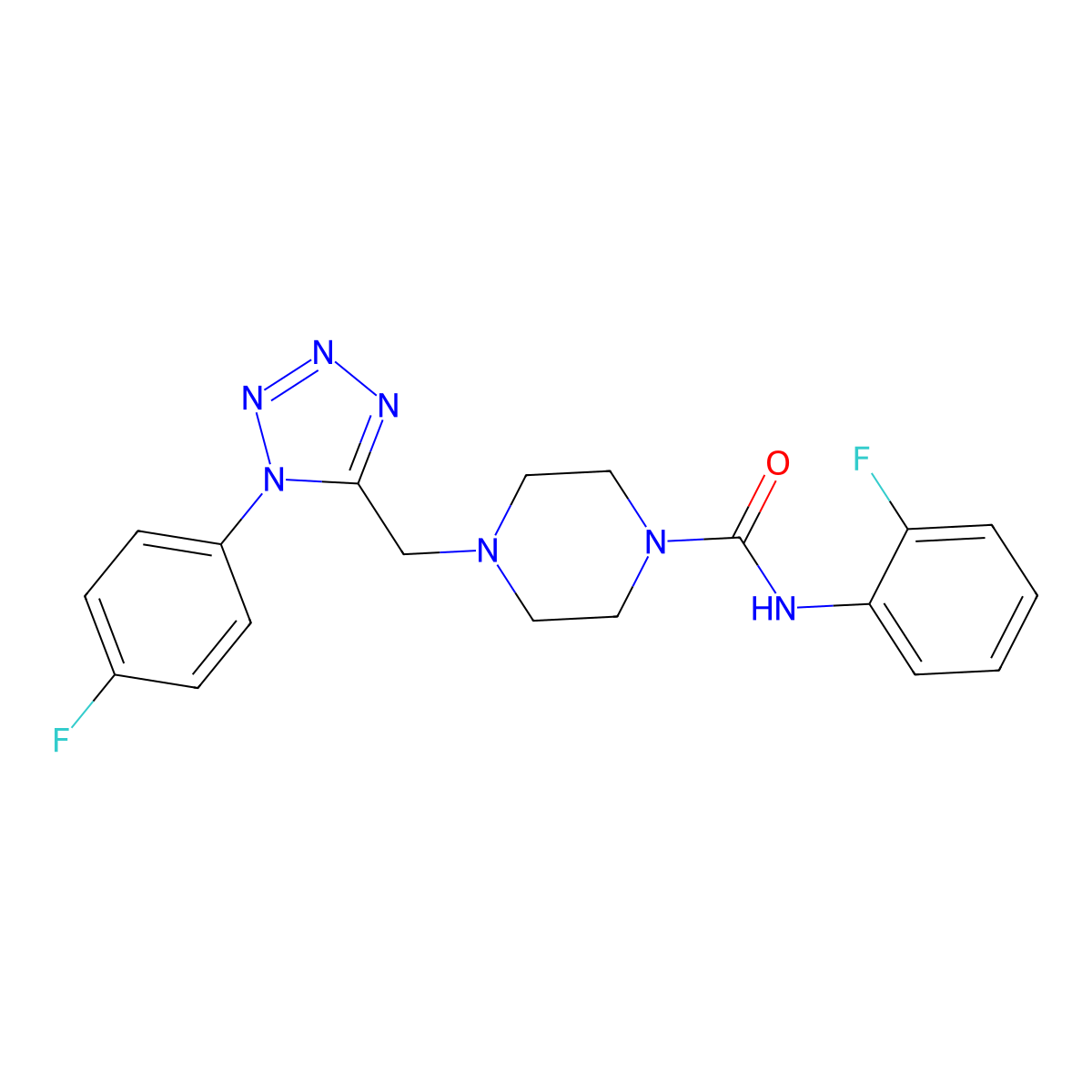 N-(2-fluorophenyl)-4-((1-(4-fluorophenyl)-1H-tetrazol-5-yl)methyl)piperazine-1-carboxamide molecular structure, CAS 1040652-51-4