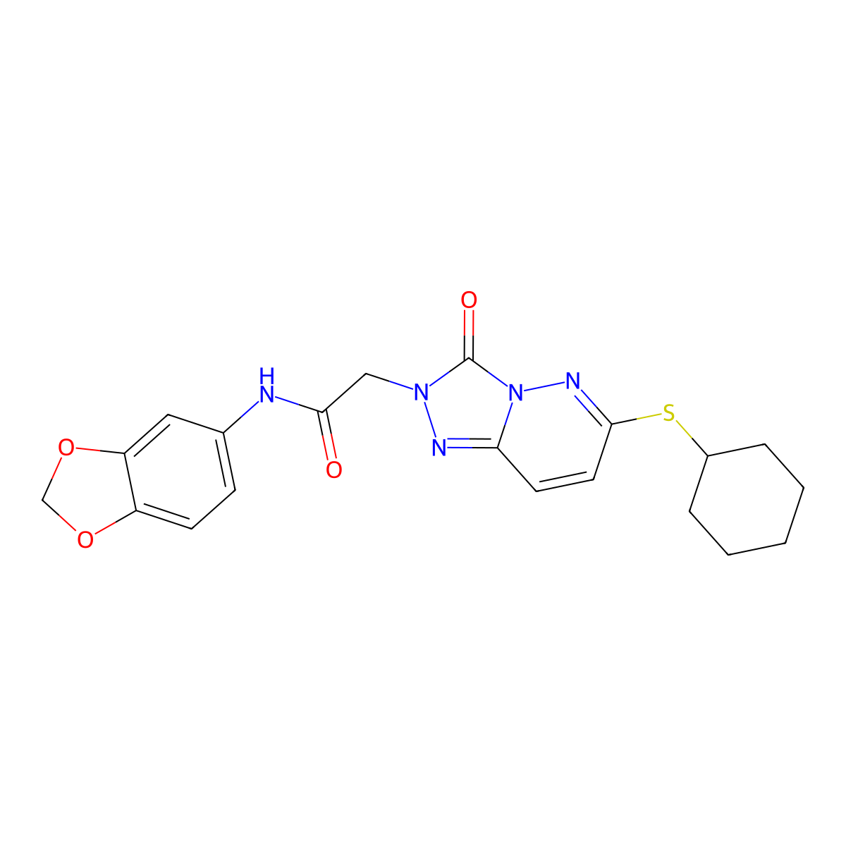 N-(2H-1,3-benzodioxol-5-yl)-2-[6-(cyclohexylsulfanyl)-3-oxo-2H,3H-[1,2,4]triazolo[4,3-b]pyridazin-2-yl]acetamide molecular structure, CAS 1040652-56-9