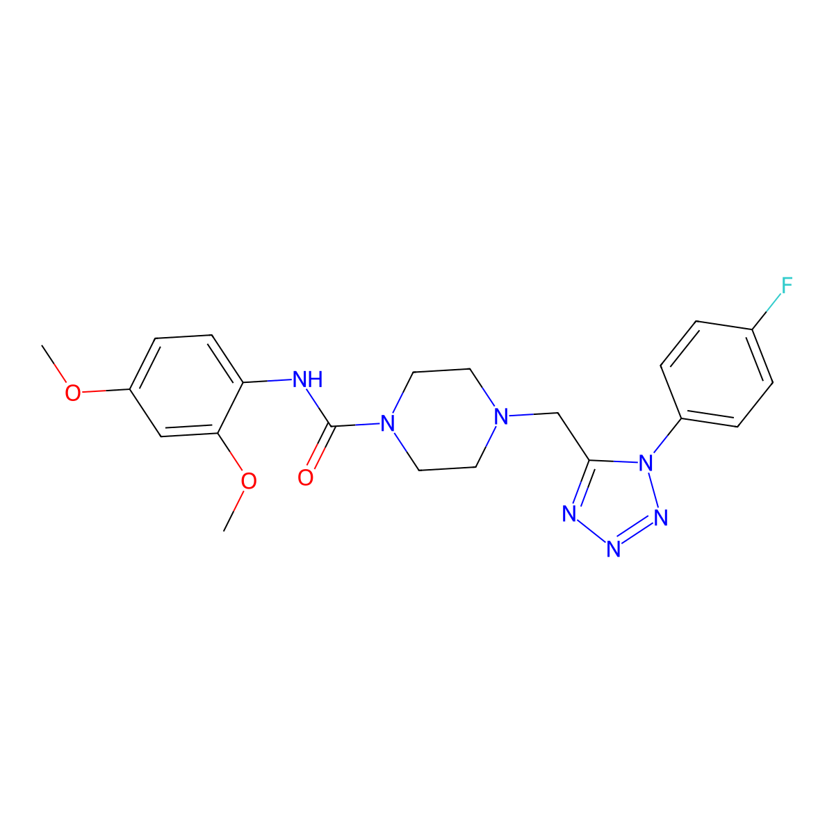 N-(2,4-dimethoxyphenyl)-4-((1-(4-fluorophenyl)-1H-tetrazol-5-yl)methyl)piperazine-1-carboxamide molecular structure, CAS 1040652-58-1